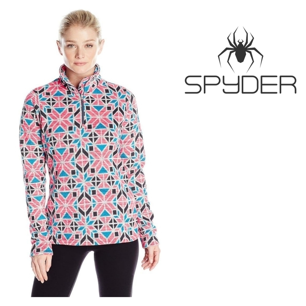 Sz Small Spyder Alpine Chic T-Neck Sweater Vibrant Geometric Print